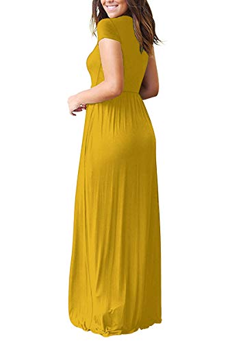 DEARCASE Maxi Dress for Women Yellow XX-Large Crewneck Short Sleeves Wedding Guest A-line Casual Loose Party Vintage Spring Summer Beach Long Dresses with Pockets - Image 2