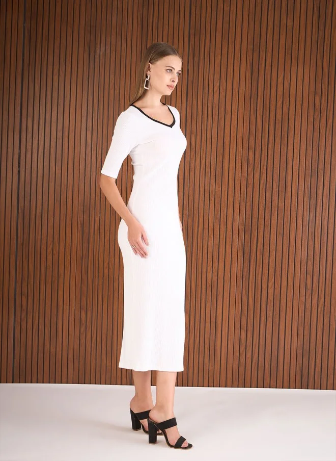 SASSAFRAS Bodycon Midi Dress for Women in White