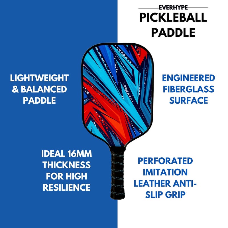Everhype Carbon Fiber Pickleball Paddle Set, 2 Rackets, Advanced Level, Cushion Comfort Grip, Blue and Black (Pro) - Image 3