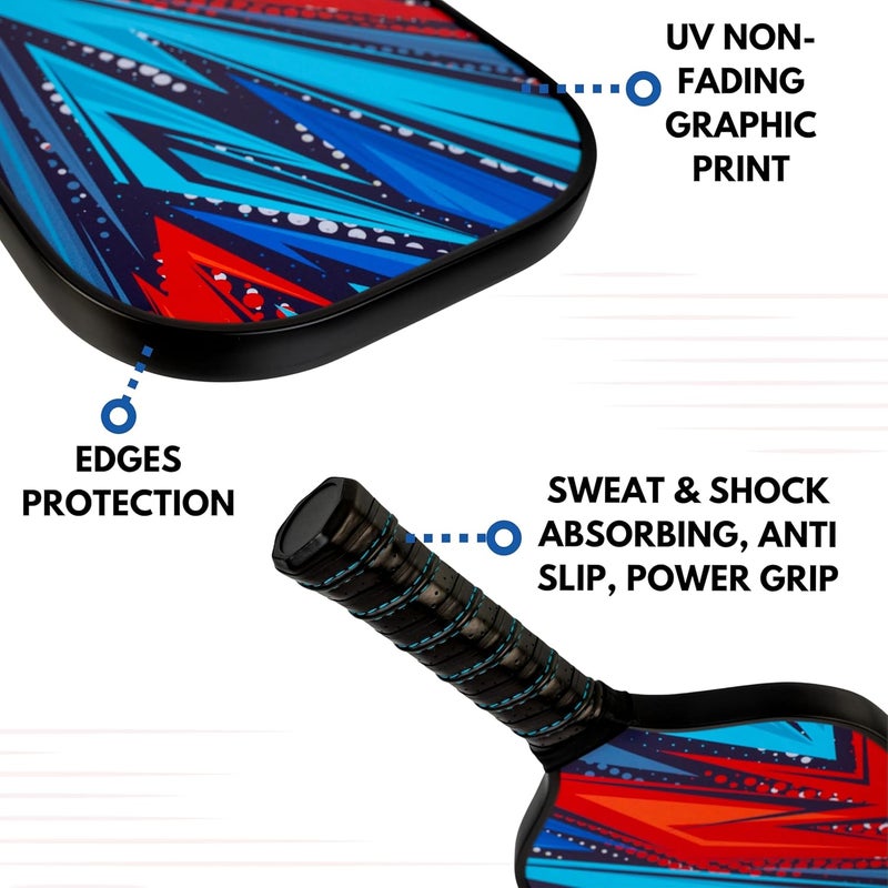 Everhype Carbon Fiber Pickleball Paddle Set, 2 Rackets, Advanced Level, Cushion Comfort Grip, Blue and Black (Pro) - Image 4