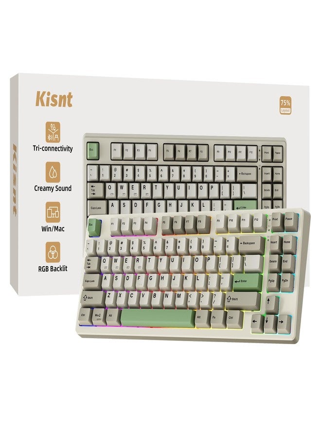 Kisnt Wireless Mechanical Keyboard,Gasket Mounted with Creamy Sound,Bluetooth/2.4GHz/USB-C,Custom Hot Swappable,RGB Backlit,75% Compact Layout for Gaming/Typing/Win/Mac/PC (Industrial Gray,Linear Switch) - Image 1