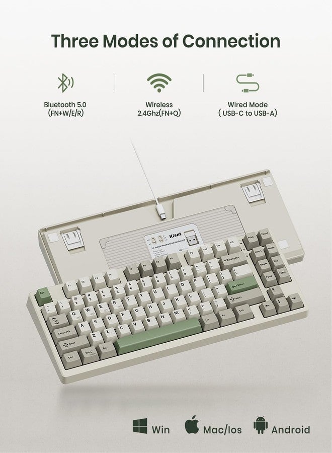 Kisnt Wireless Mechanical Keyboard,Gasket Mounted with Creamy Sound,Bluetooth/2.4GHz/USB-C,Custom Hot Swappable,RGB Backlit,75% Compact Layout for Gaming/Typing/Win/Mac/PC (Industrial Gray,Linear Switch) - Image 3