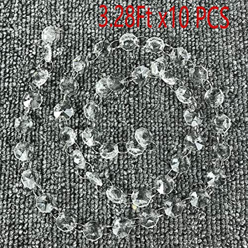 Ollain Crystal Garland 32.8Ft Glass Crystals Beaded Trim Clear Chandelier Octagon Beads Chain for Wedding Party DIY Craft Jewelry Decoration (32.8Ft/10 Strands Crystal Beads) - Image 3