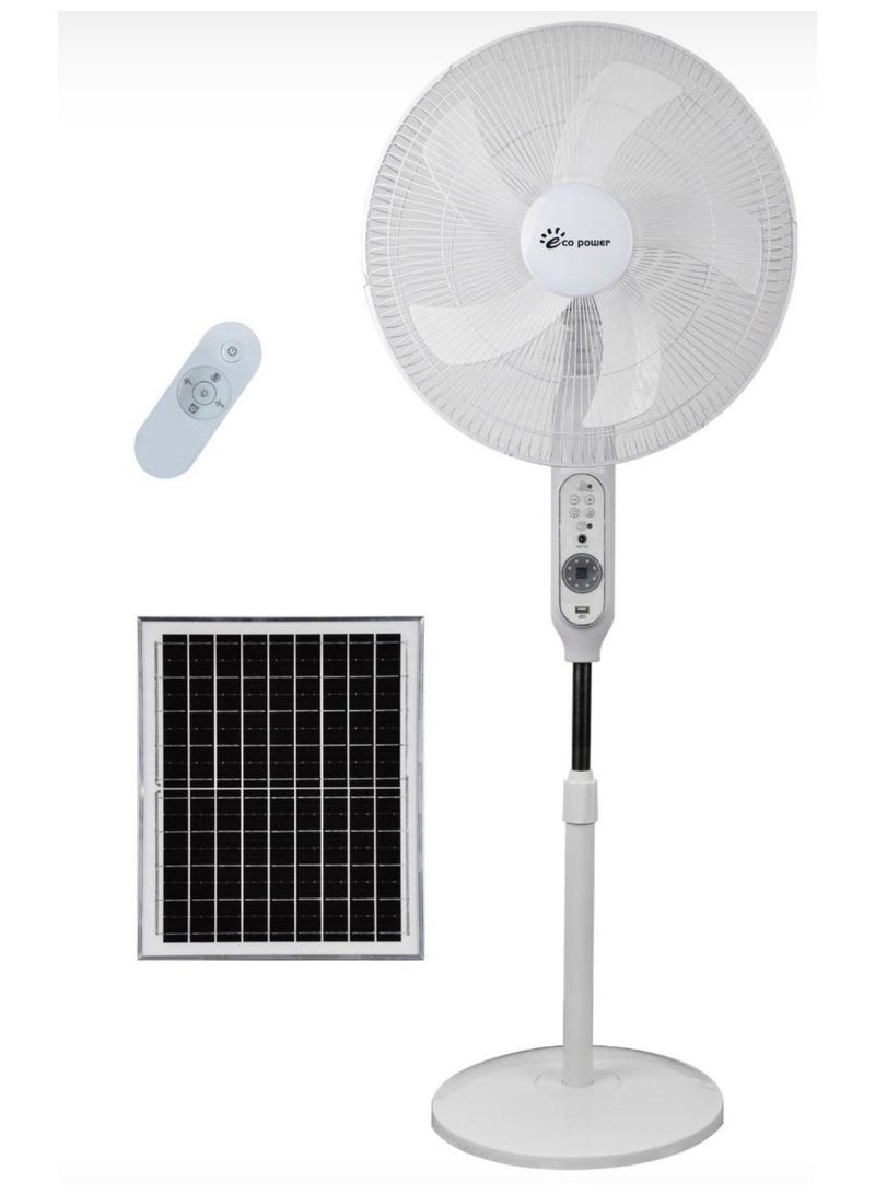 Solar Powered Stand Fan 18 inch With Remote Control, Height Adjustable,Rechargeable Mobile,Remote Control,Height adjustable Suitable for Bedroom, Study or Outdoor,white  - Image 1