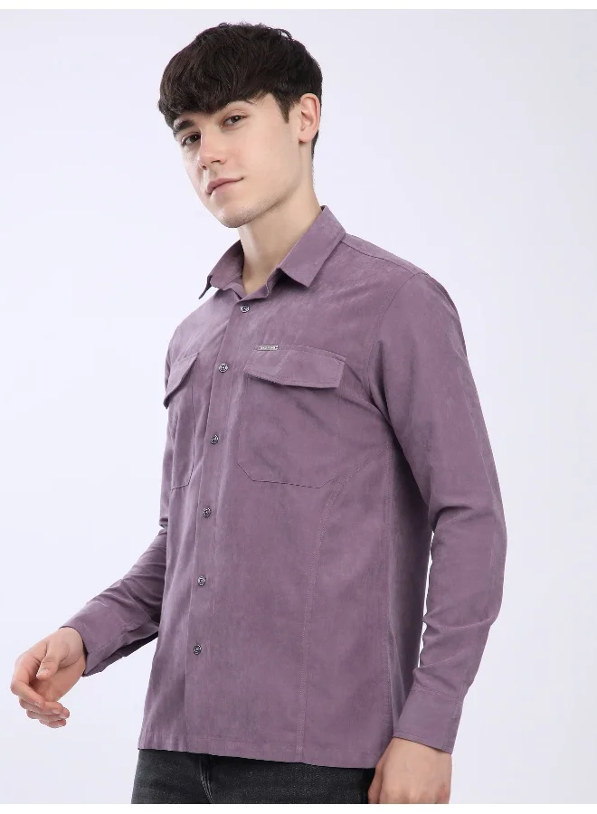 Beyoung Violet Dual Pocketed Suede Shirt