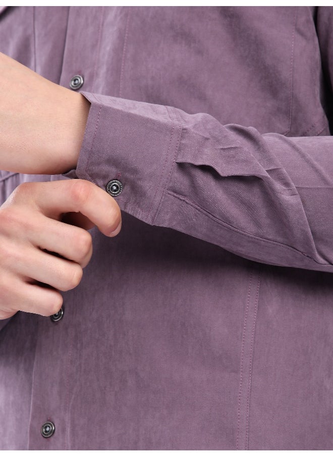 Beyoung Violet Dual Pocketed Suede Shirt  - Image 5