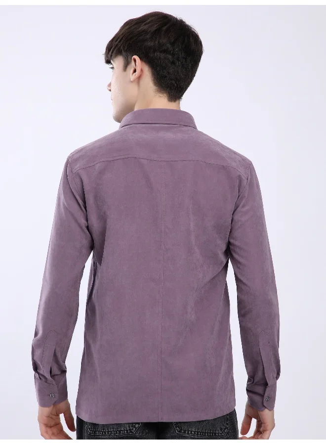 Beyoung Violet Dual Pocketed Suede Shirt