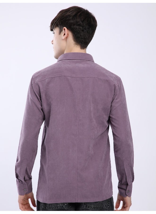 Beyoung Violet Dual Pocketed Suede Shirt  - Image 3