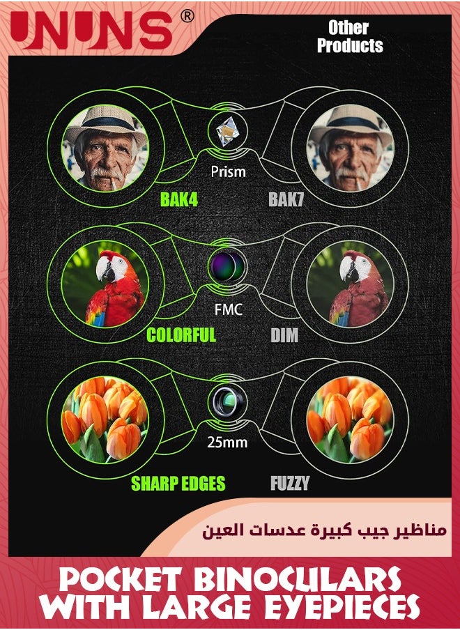 UNUNS - مناظير، مناظير عالية الدقة 12x25، مناظير مدمجة للبالغين والأطفال، مناظير تلسكوبية عالية الطاقة لمراقبة الطيور ومشاهدة المعالم السياحية والحفلات الموسيقية والرياضة والمشي لمسافات طويلة، مناظير ذات عدسات عينية كبيرة، تركيز سهل - Image 1