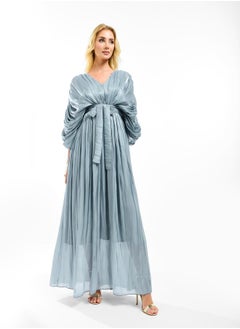 House of Moda Glazed Organza Pleated Maxi Dress with Tie Belt by Styli  - Image 4