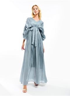 House of Moda Glazed Organza Pleated Maxi Dress with Tie Belt by Styli  - Image 5