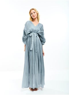 House of Moda Glazed Organza Pleated Maxi Dress with Tie Belt by Styli  - Image 2