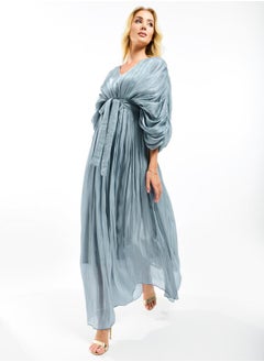 House of Moda Glazed Organza Pleated Maxi Dress with Tie Belt by Styli  - Image 3