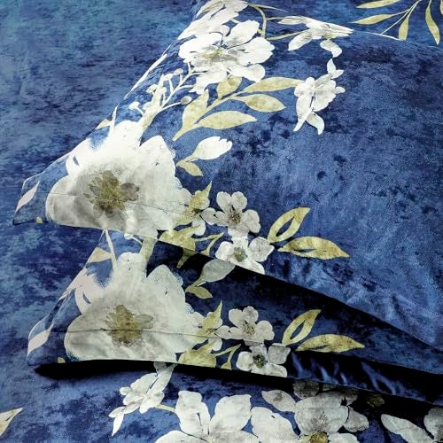 Sunshine Nicole Reversible Comforter Set, Printed Distressed Velvet Front and Sold Distressed Velvet Reverse, 3 Pieces Navy Blue Queen, with Soft Polyester Fill - Image 4