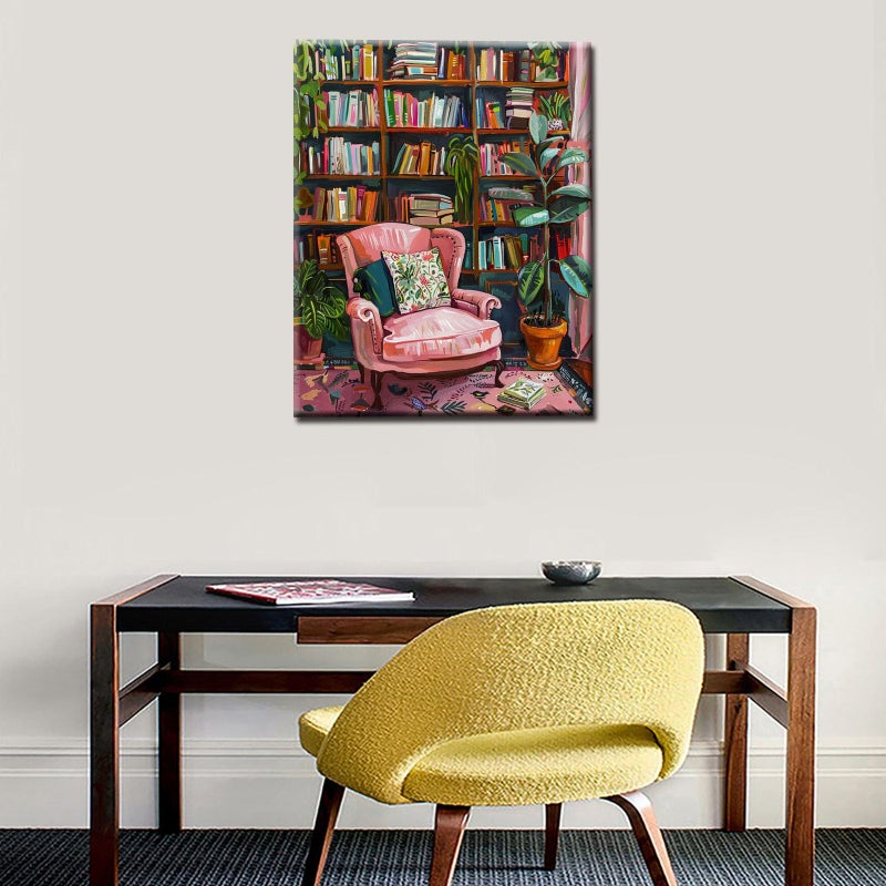 Aihonmin Bookshelf Book Theme Pink Library Paint by Numbers Kits for Adult Vintage Paint by Numbers Boho Painting Kits on Canvas with Brushes and Acrylic Pigment for Home Wall Without Framed 16''W x 20''H - Image 4