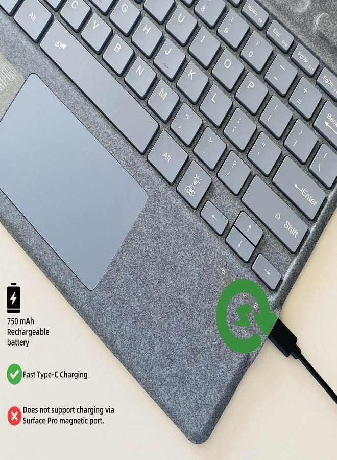 موبي لوحة مفاتيح mobee لأجهزة Microsoft Surface Pro Copilot+ (الإصدار الحادي عشر) / Pro 11 / Pro 10 / Pro 9 / Pro 8 / Pro X، مقاس 13 بوصة، غطاء كتابة قابل للفصل مع لوحة لمس، إضاءة خلفية بسبعة ألوان، حامل قلم (أزرق جليدي) - Image 4