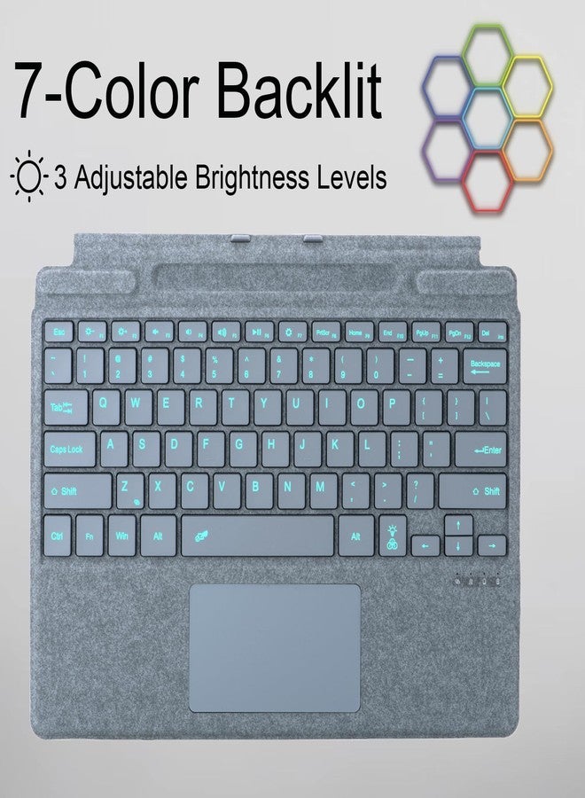 موبي لوحة مفاتيح mobee لأجهزة Microsoft Surface Pro Copilot+ (الإصدار الحادي عشر) / Pro 11 / Pro 10 / Pro 9 / Pro 8 / Pro X، مقاس 13 بوصة، غطاء كتابة قابل للفصل مع لوحة لمس، إضاءة خلفية بسبعة ألوان، حامل قلم (أزرق جليدي) - Image 5