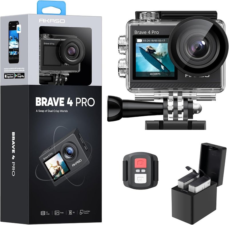 AKASO Brave 4 Pro 4K30FPS Action Camera - 131ft Underwater Camcorder Waterproof Camera with Touch Screen Advanced EIS Remote Control 5X Zoom Underwater Camera Support External Mic - Image 1