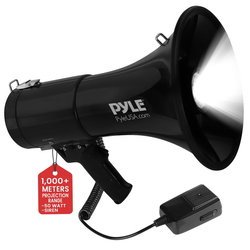 Pyle Pyle 50W Portable Megaphone Bullhorn Speaker with Microphone, Alarm Siren & Adjustable Volume - Indoor/Outdoor Use  - Image 1