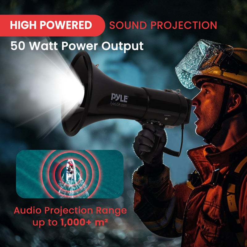 Pyle Pyle 50W Portable Megaphone Bullhorn Speaker with Microphone, Alarm Siren & Adjustable Volume - Indoor/Outdoor Use  - Image 2