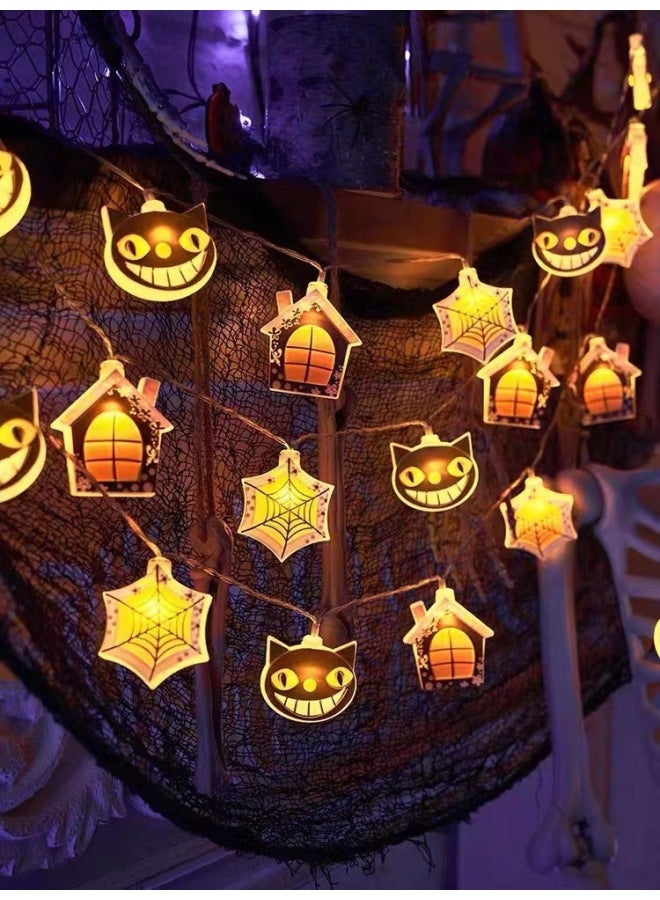 Led Halloween Outdoor Party Ghost Festival Pumpkin Lantern Ghost Skull Spider Bat Decorative Light String Lights
