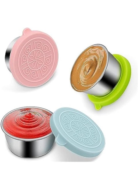Stainless Steel Salad Dressing Containers - Leakproof Dip Cups, 3-Pack (1.7oz Each), Reusable Mini Sauce Cups with Silicone Lids