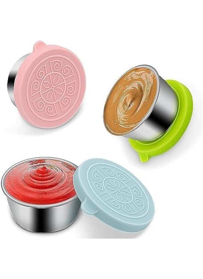 Stainless Steel Salad Dressing Containers - Leakproof Dip Cups, 3-Pack (1.7oz Each), Reusable Mini Sauce Cups with Silicone Lids