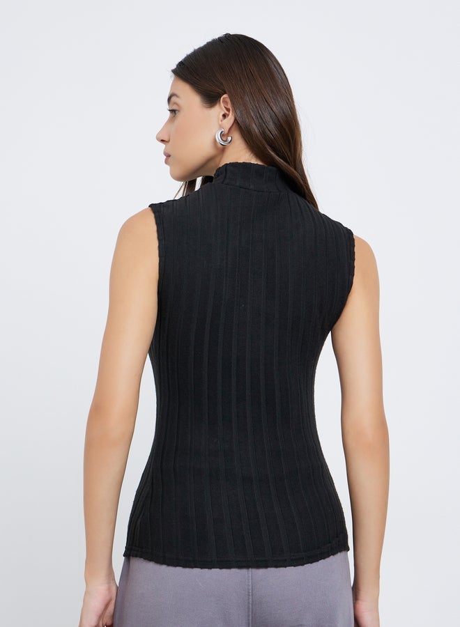 Styli Black Sleeveless Fitted Knit Top - Image 5