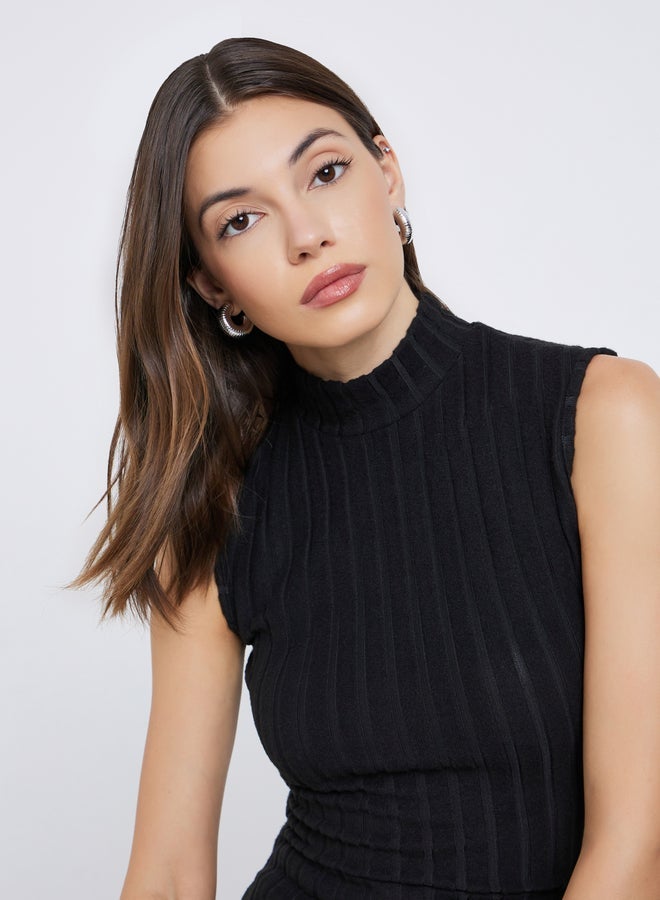Styli Black Sleeveless Fitted Knit Top - Image 4