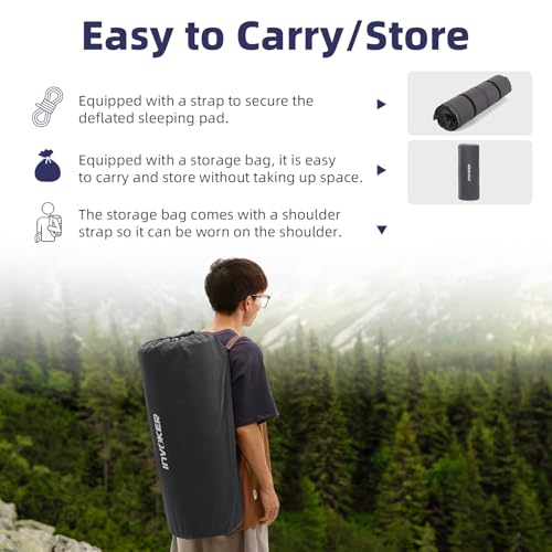 INVOKER Camping Sleeping Pad 3.15” Memory Foam Fast Self Inflating Insulated Durable Camping Mat Air Mattress with Pillow，for Tent, Traveling, Car, Camping, Grey - Image 5