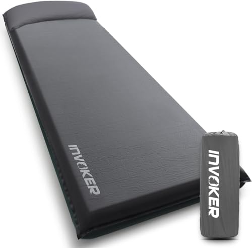 INVOKER Camping Sleeping Pad 3.15” Memory Foam Fast Self Inflating Insulated Durable Camping Mat Air Mattress with Pillow，for Tent, Traveling, Car, Camping, Grey - Image 1