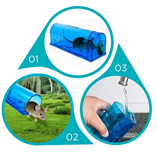 blinc Humane Mouse Trap | Catch and Release Mouse Traps That Work | Mice Trap No Kill for mice/Rodent Pet Safe (Dog/Cat) Best Indoor/Outdoor Mousetrap Catcher Non Killer Small Capture Cage (Blue) - Image 3