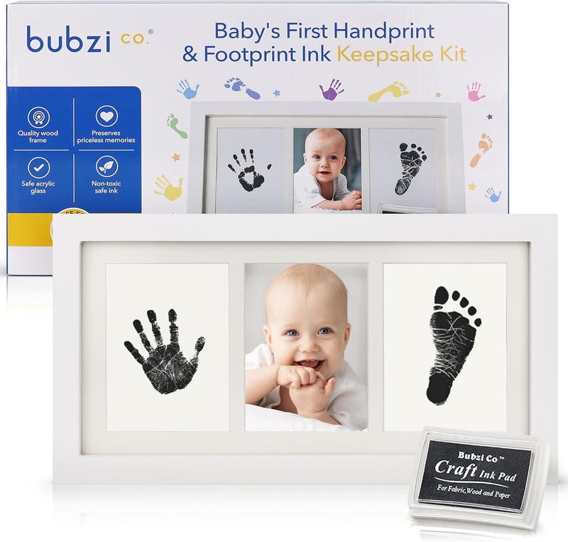 Bubzi Co Baby Handprint Kit  Footprint Photo Frame for Newborn Girls and Boys Unique Baby Shower Gifts Set for Registry Memorable Keepsake Decorations for Room Wall or Nursery Decor White - Image 1