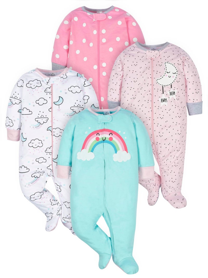 Gerber Baby Girls 4 Pack Sleep 'N Play Footie, Cloudy, Newborn - Image 1