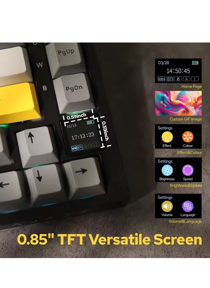AK820 Pro Gaming Keyboard,75% Gasket-mounted Mechanical Gaming Keyboard with TFT Screen Smart Display, RGB Light,3 Modes(Bluetooth 5.1/2.4G Wireless & Type-C Wired), Sound Dampening Foams (BlackGrey, flying fish switch)