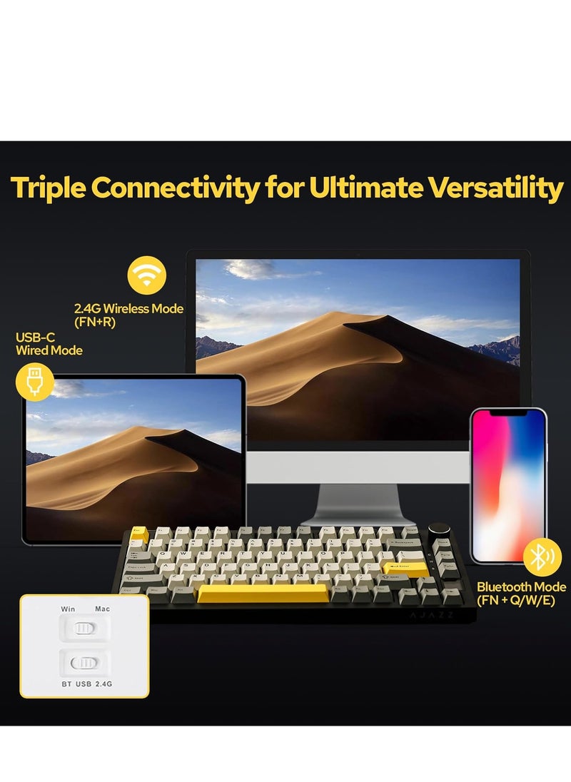 AK820 Pro Gaming Keyboard,75% Gasket-mounted Mechanical Gaming Keyboard with TFT Screen Smart Display, RGB Light,3 Modes(Bluetooth 5.1/2.4G Wireless & Type-C Wired), Sound Dampening Foams (BlackGrey, flying fish switch)