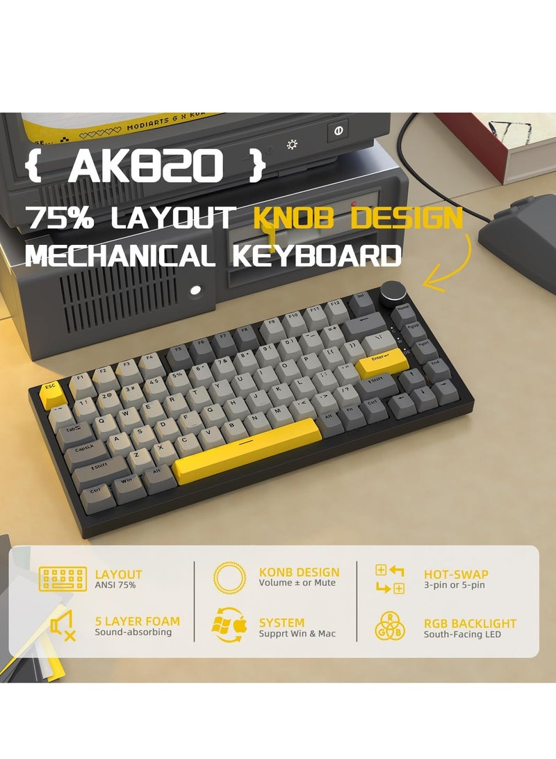 Ajazz AK820 Gaming Keyboard,75% Gasket-mounted Mechanical Gaming Keyboard with TFT Screen Smart Display, RGB Light,3 Modes(Bluetooth 5.1/2.4G Wireless & Type-C Wired), Sound Dampening Foams (BlackGrey, flying fish switch) - Image 2
