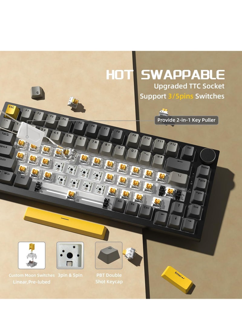 Ajazz AK820 Gaming Keyboard,75% Gasket-mounted Mechanical Gaming Keyboard with TFT Screen Smart Display, RGB Light,3 Modes(Bluetooth 5.1/2.4G Wireless & Type-C Wired), Sound Dampening Foams (BlackGrey, flying fish switch) - Image 4