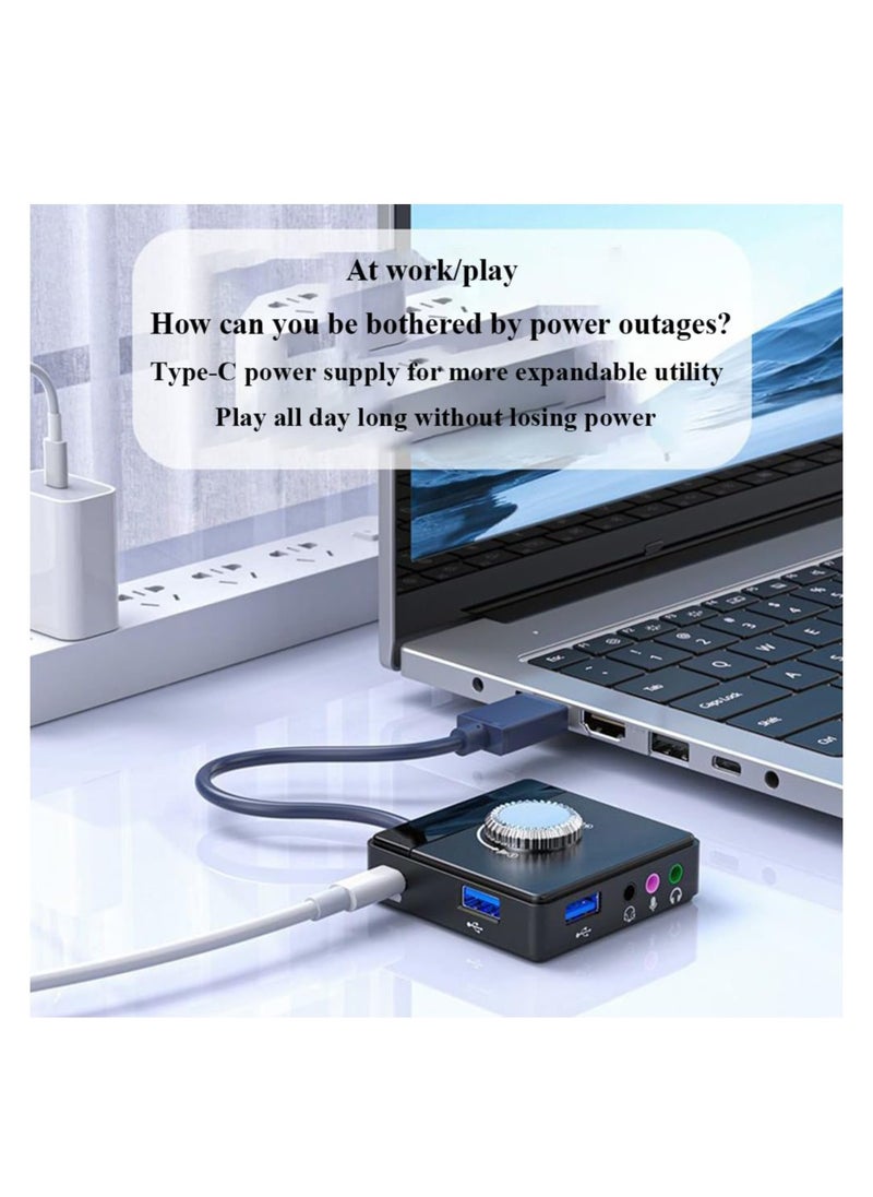 Max External Sound Card, USB Audio Adapter Fit for PC Windows, Mac, Linux, Laptops, Desktops, Stereo Sound Card with 3.5mm Interface & USB Interface, Volume Control, Plug & Play (6-in-1, Black)