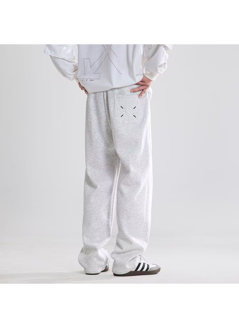Generic 2024 Casual Sweatpants Mens Autumn and Winter American Style Embroidered Trendy Brand Loose Machete Pants All-match Sports Long Pants White gray----Velvet-free  - Image 1