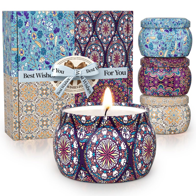 TranquilBliss Scented Candle Set 4 Pack Soy Wax Candles 120H Burn Time Ideal Gifts for Women Birthday Presents
