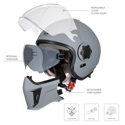 TRIANGLE Full Face Motorcycle Helmets,Off-Road Motocross Helmet for Men & Women,Dual Visor with Internal Tinted Sunshield,Open Face 3/4 Adult Racing Helmet DOT Approved(Gray,L) - Image 5