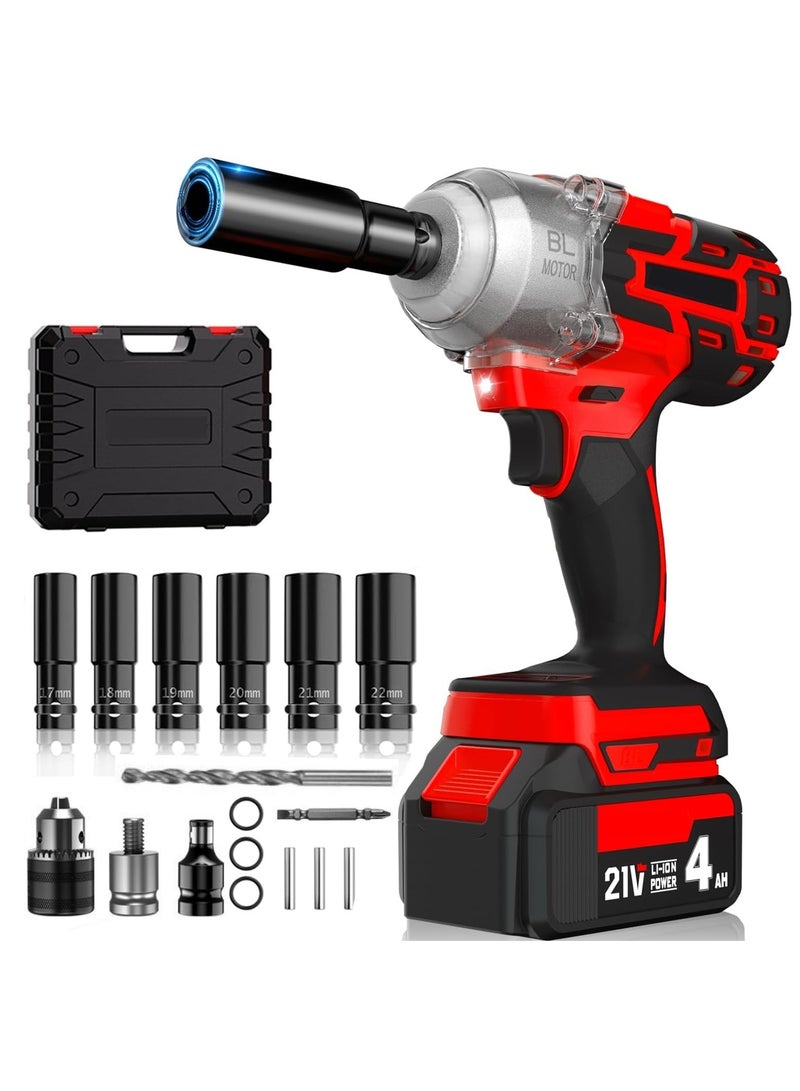 ET-LIFE Cordless Impact Wrench, 780Nm Brushless 1/2 inch Impact Wrench, 4300 RPM High Torque Impact Gun with 4 Sockets, 1x 4.0Ah Battery Electric Impact Wrench for Car Home - Image 1