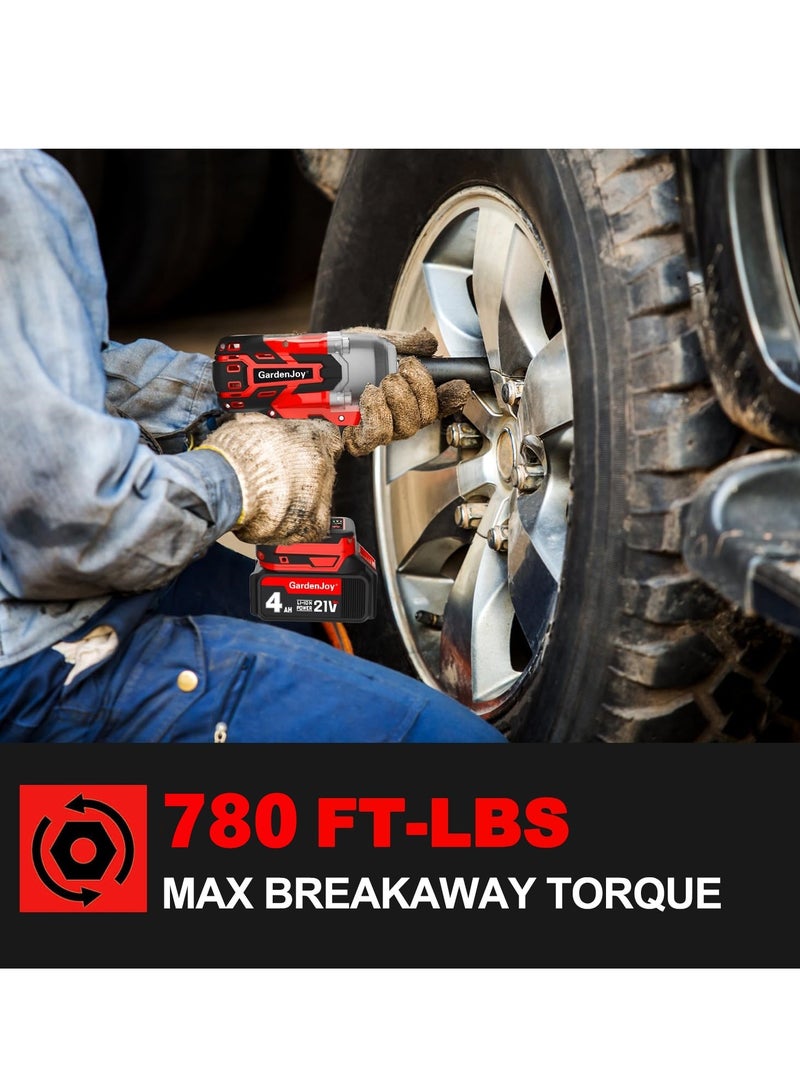 ET-LIFE Cordless Impact Wrench, 780Nm Brushless 1/2 inch Impact Wrench, 4300 RPM High Torque Impact Gun with 4 Sockets, 1x 4.0Ah Battery Electric Impact Wrench for Car Home - Image 2