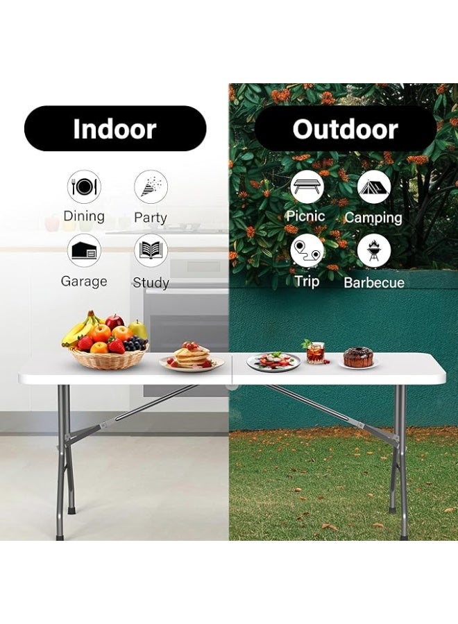 6FT Portable Folding Plastic Table – White Heavy Duty Table with Steel Frame & Handle for Indoor and Outdoor Use – Picnic, Garden, Camping & Events - Image 3
