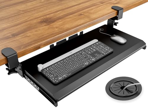 Hemudu Keyboard Tray Under Desk Pull Out with Extra Sturdy C Clamp Mount System 273 325 inch Including Clamps x 11 Inch SlideOut Platform Computer Drawer for Typing Black - Image 1
