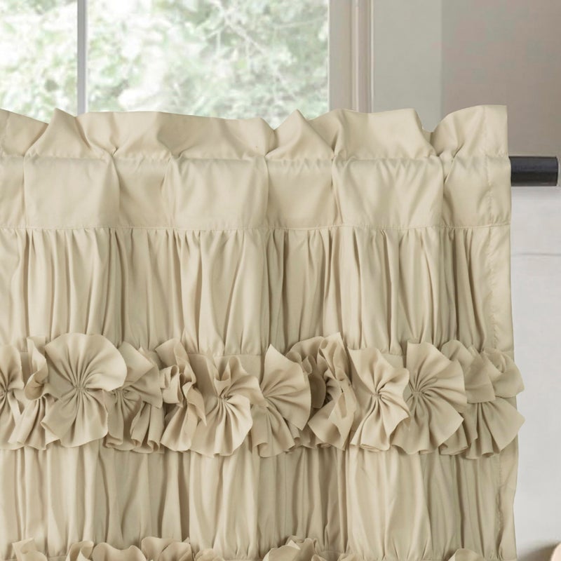 Hi -G HIG 2 Pack Camel Ruffle Kitchen Curtains â€“ Handcrafted Bow Tie Blackout Tier Curtains for Kitchen, Cabinet, Basement, Camper, Farmhouse Decorative Privacy Cafe Window Treatment, 30"x24" - Image 2