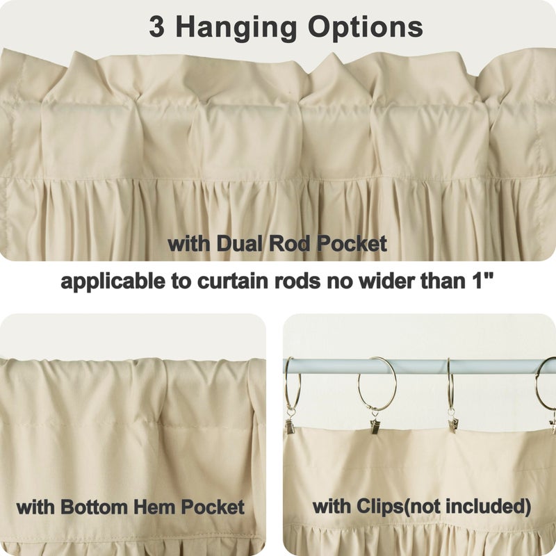 Hi -G HIG 2 Pack Camel Ruffle Kitchen Curtains â€“ Handcrafted Bow Tie Blackout Tier Curtains for Kitchen, Cabinet, Basement, Camper, Farmhouse Decorative Privacy Cafe Window Treatment, 30"x24" - Image 3