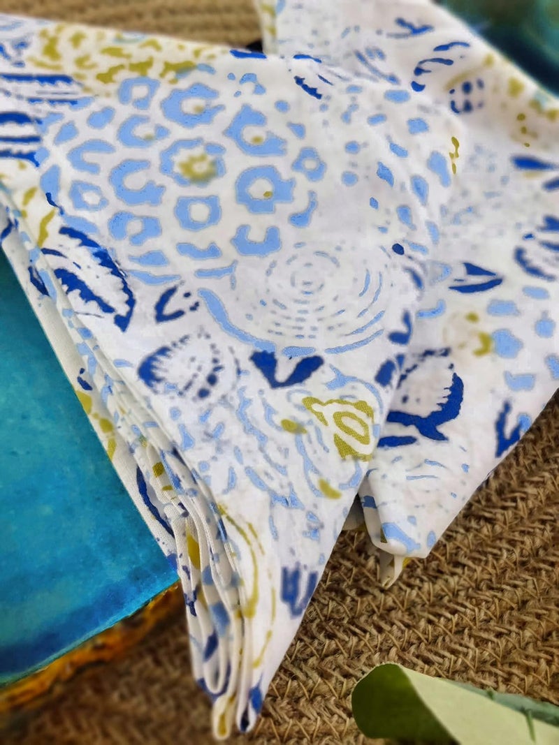 AVKA Studio Block Print 100 Soft Cotton Napkins 18x18 inches  Washable Cloth Dinner Napkins Set of 12  Everyday Use or Dinner Party and Events  White and Blue Lightweight Indian Fabric - Image 3