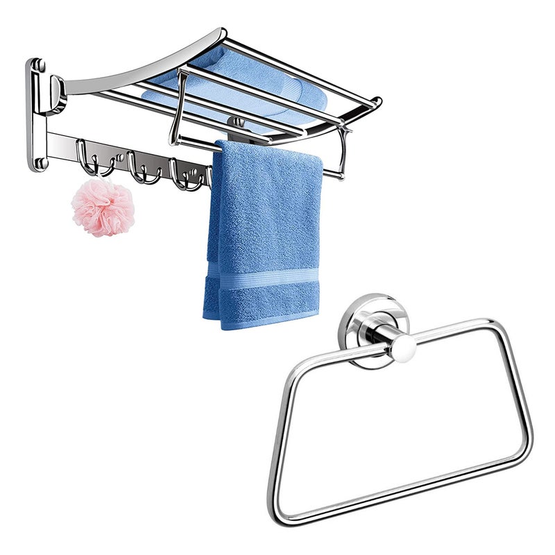 Fortune FORTUNE Stainless Steel Folding Towel Rack for BathroomTowel StandClothes HangerBathroom Accessories 24 Inch Apple Towel Ring  - Image 1